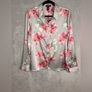 Express Pink and Gray Floral Blouse